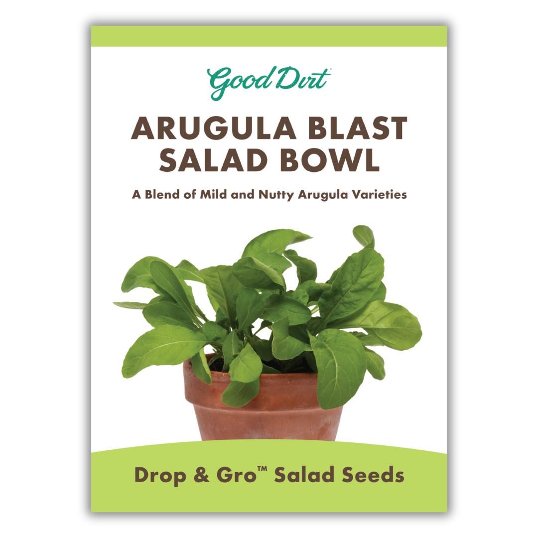 Good Dirt Arugula Blast Salad Bowl. A blend of mild and nutty arugula varieties. Drop and gro salad seeds.