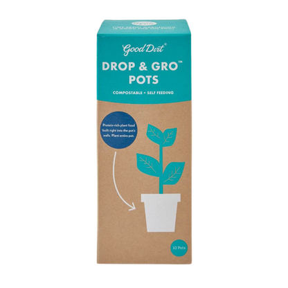 Good Dirt Drop and Gro pots. Compostable and self feeding. Protein rich plant food built right into the pot's walls. Plant entire pot.